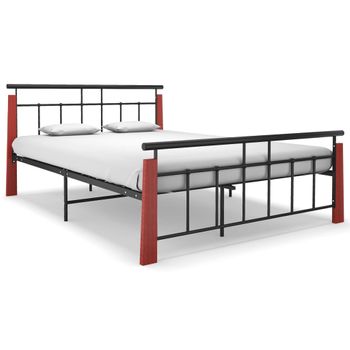 Cama Matrimonial | Cama Para Adultos | Estructura De Cama Metal Y Madera Maciza De Roble 140x200 Cm Cfw201896