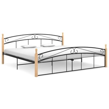 Cama Matrimonial | Cama Para Adultos | Estructura De Cama Metal Y Madera Maciza De Roble 200x200 Cm Cfw499961