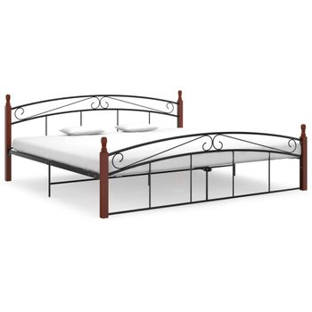 Cama Matrimonial | Cama Para Adultos | Estructura De Cama Metal Y Madera Maciza De Roble 200x200 Cm Cfw767821