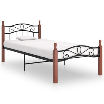 Cama Individual | Cama Para Adultos | Estructura De Cama Metal Y Madera Maciza De Roble 90x200 Cm Cfw650576