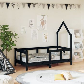 Cama Individual | Cama Infantil | Estructura De Cama Para Niños Madera De Pino Negro 70x140 Cm Cfw188792