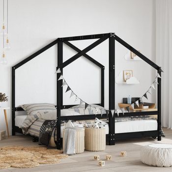 Cama Individual | Estructura De Cama Para Niños Madera De Pino Negro 80x160 Cm Cfw228250