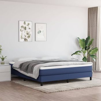 Cama Matrimonial | Cama Para Adultos | Estructura De Cama Box Spring Tela Azul 180x200 Cm Cfw320274