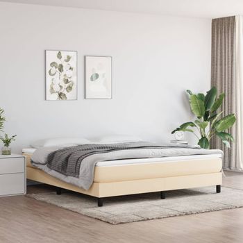 Cama Matrimonial | Cama Para Adultos | Estructura De Cama Box Spring Tela Color Crema 180x200 Cm Cfw401528