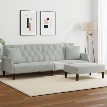 Sofá Cama 2 Plazas Moderno | Cama Para Adulto Con Almohadas Taburete Terciopelo Gris Claro Cfw10666