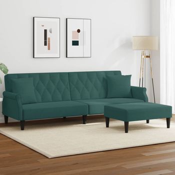 Sofá Cama | Cama Para Adultos 2 Plazas Y Almohadas Taburete Terciopelo Verde Oscuro Cfw78730