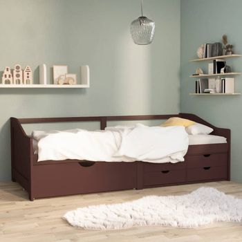 Sofá Cama | Cama Para Adultos 3 Plazas Cajones Pino Macizo Marrón Oscuro 90x200 Cm Cfw20009