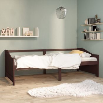 Sofá Cama | Cama Para Adultos 3 Plazas Madera Maciza Pino Marrón Oscuro 90x200 Cm Cfw55745