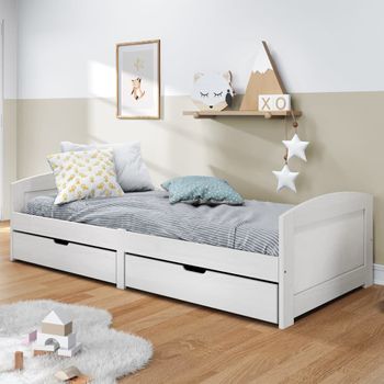 Sofá Cama | Cama Para Adultos Con 2 Cajones Madera Maciza Pino Blanca Irun 90x200cm Cfw291143