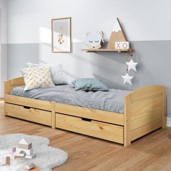 Sofá Cama | Cama Para Adultos Con 2 Cajones Madera Maciza Pino Irun 90x200cm Cfw142276