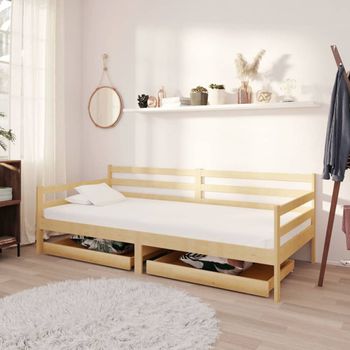 Sofá Cama | Cama Para Adultos Con Cajones Madera De Pino Maciza 90x200 Cm Cfw27781