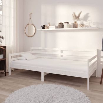 Sofá Cama | Cama Para Adultos Con Colchón Madera De Pino Maciza Blanco 90x200 Cm Cfw43647