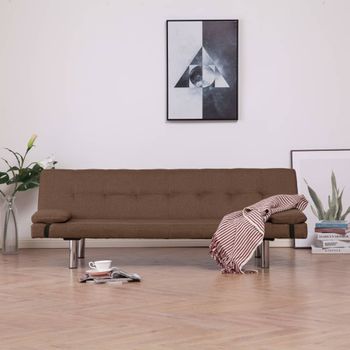 Sofá Cama | Cama Para Adultos Con Dos Almohadas De Poliéster Marrón Cfw43600