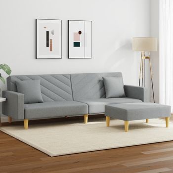 Sofá Cama De 2 Plazas Moderno | Cama Para Adulto Con Almohadas Y Taburete Tela Gris Claro Cfw81093