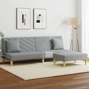 Sofá Cama De 2 Plazas Moderno | Cama Para Adulto Con Almohadas Y Taburete Tela Gris Claro Cfw26831