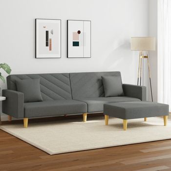 Sofá Cama De 2 Plazas Moderno | Cama Para Adulto Con Almohadas Y Taburete Tela Gris Oscuro Cfw86357