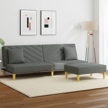 Sofá Cama De 2 Plazas Moderno | Cama Para Adulto Con Almohadas Y Taburete Tela Gris Oscuro Cfw81431