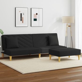 Sofá Cama De 2 Plazas Moderno | Cama Para Adulto Con Almohadas Y Taburete Tela Negro Cfw28671