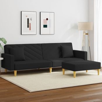 Sofá Cama De 2 Plazas Moderno | Cama Para Adulto Con Almohadas Y Taburete Tela Negro Cfw48966