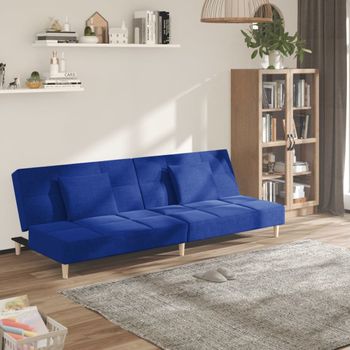 Sofá Cama De 2 Plazas Moderno | Cama Para Adulto Con Dos Almohadas Tela Azul Cfw28078