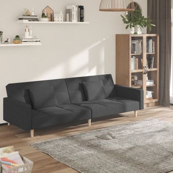 Sofá Cama De 2 Plazas Moderno | Cama Para Adulto Con Dos Almohadas Tela Gris Oscuro Cfw94833