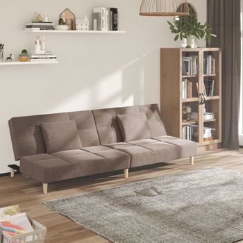 Sofá Cama De 2 Plazas Moderno | Cama Para Adulto Con Dos Almohadas Tela Gris Taupe Cfw80861