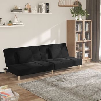 Sofá Cama De 2 Plazas Moderno | Cama Para Adulto Con Dos Almohadas Tela Negro Cfw71774