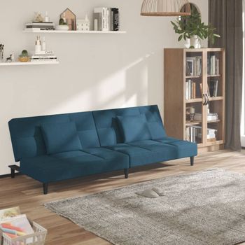 Sofá Cama De 2 Plazas Moderno | Cama Para Adulto Con Dos Almohadas Terciopelo Azul Cfw17576