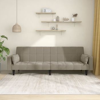 Sofá Cama De 2 Plazas Moderno | Cama Para Adulto Con Dos Almohadas Terciopelo Gris Claro Cfw57476