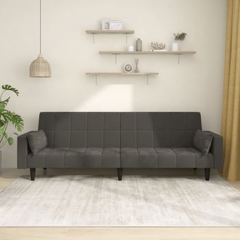 Sofá Cama De 2 Plazas Moderno | Cama Para Adulto Con Dos Almohadas Terciopelo Gris Oscuro Cfw93462