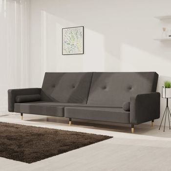 Sofá Cama De 2 Plazas Moderno | Cama Para Adulto Con Dos Almohadas Terciopelo Gris Oscuro Cfw37938