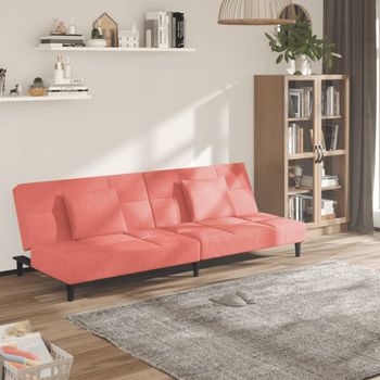 Sofá Cama De 2 Plazas Moderno | Cama Para Adulto Con Dos Almohadas Terciopelo Rosa Cfw51676