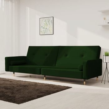 Sofá Cama De 2 Plazas Moderno | Cama Para Adulto Con Dos Almohadas Terciopelo Verde Oscuro Cfw89672