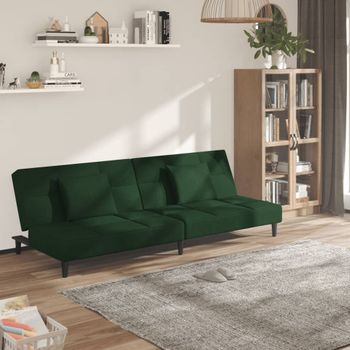 Sofá Cama De 2 Plazas Moderno | Cama Para Adulto Con Dos Almohadas Terciopelo Verde Oscuro Cfw42458