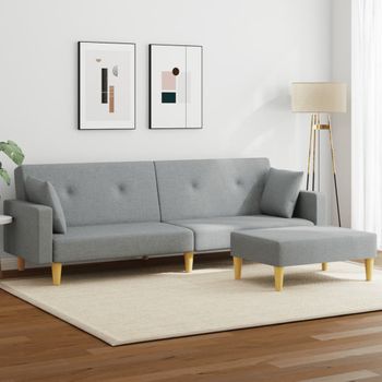 Sofá Cama De 2 Plazas Moderno | Cama Para Adulto Con Taburete Tela Gris Claro Cfw39057