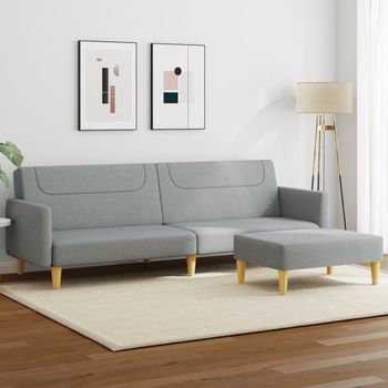 Sofá Cama De 2 Plazas Moderno | Cama Para Adulto Con Taburete Tela Gris Claro Cfw42387