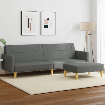 Sofá Cama De 2 Plazas Moderno | Cama Para Adulto Con Taburete Tela Gris Oscuro Cfw25654