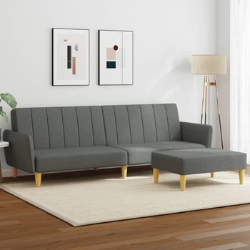 Sofá Cama De 2 Plazas Moderno | Cama Para Adulto Con Taburete Tela Gris Oscuro Cfw17582