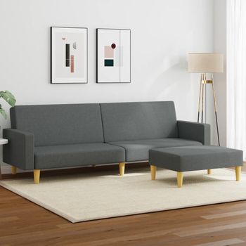 Sofá Cama De 2 Plazas Moderno | Cama Para Adulto Con Taburete Tela Gris Oscuro Cfw11668