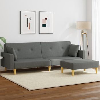 Sofá Cama De 2 Plazas Moderno | Cama Para Adulto Con Taburete Tela Gris Oscuro Cfw29814