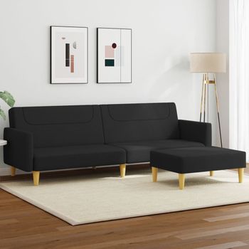 Sofá Cama De 2 Plazas Moderno | Cama Para Adulto Con Taburete Tela Negro Cfw38555