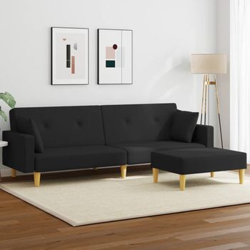 Sofá Cama De 2 Plazas Moderno | Cama Para Adulto Con Taburete Tela Negro Cfw92944