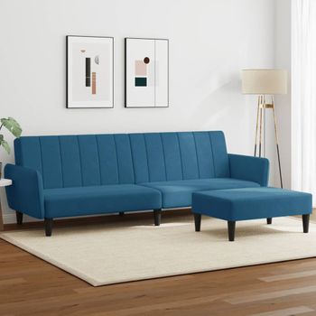 Sofá Cama De 2 Plazas Moderno | Cama Para Adulto Con Taburete Terciopelo Azul Cfw35343