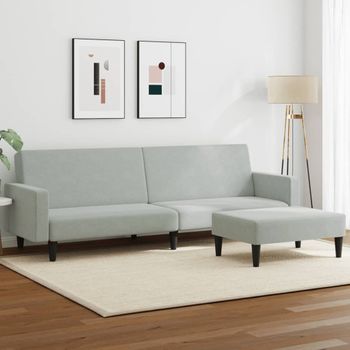 Sofá Cama De 2 Plazas Moderno | Cama Para Adulto Con Taburete Terciopelo Gris Claro Cfw32073