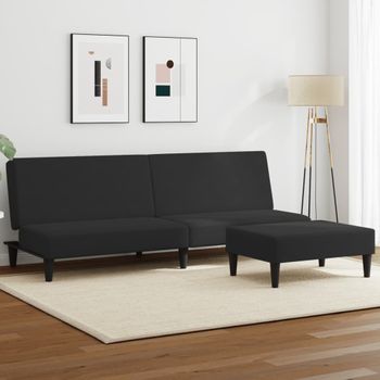 Sofá Cama De 2 Plazas Moderno | Cama Para Adulto Con Taburete Terciopelo Negro Cfw94474