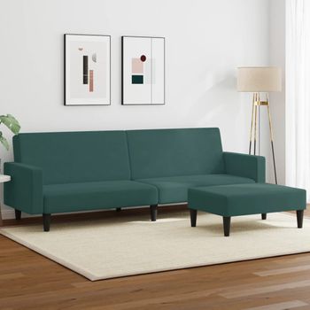 Sofá Cama De 2 Plazas Moderno | Cama Para Adulto Con Taburete Terciopelo Verde Oscuro Cfw53456