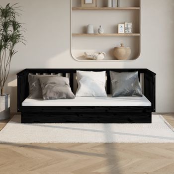 Sofá Cama | Cama Para Adultos De Madera Maciza De Pino Negro 80x200 Cm Cfw818634