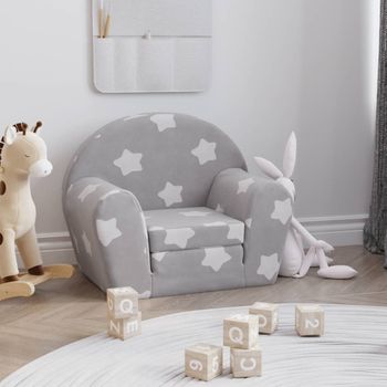 Sofá Cama | Sofá De Salón | Sofá De Descanso De Niños Felpa Suave Gris Claro Con Estrellas Cfw84505