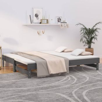 Sofá Cama | Cama Para Adultos Extraíble Madera Maciza De Pino Gris 2x(100x200) Cm Cfw898306