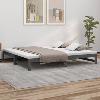 Sofá Cama | Cama Para Adultos Extraíble Madera Maciza De Pino Gris 2x(100x200) Cm Cfw923940